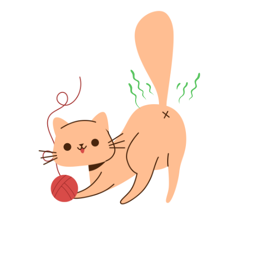 Cartoon of a cat that has a very bad smell coming out of his anal glands